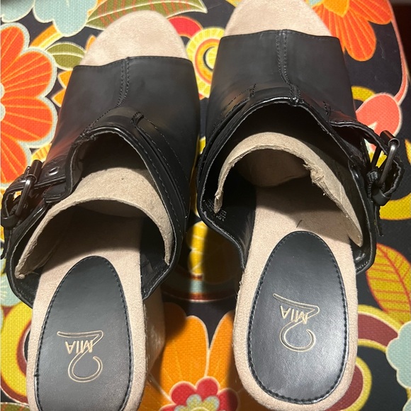 Mia 2 black leather platform espadrille wedges size 10 - Picture 2 of 10